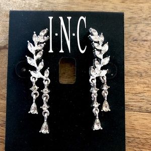 INC Rhinestone dangly silver earrings with posts